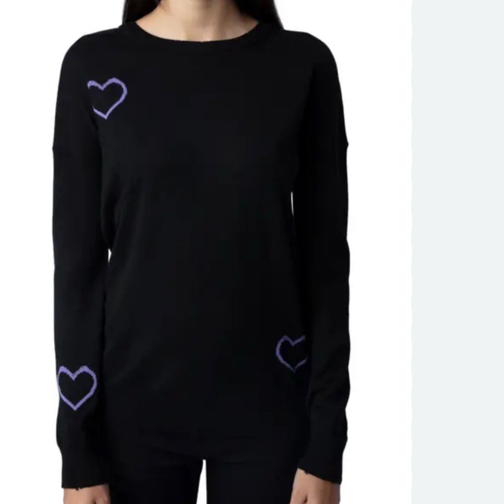 Zadig voltaire gabby heart Black Sweater with Purple Heart Accents